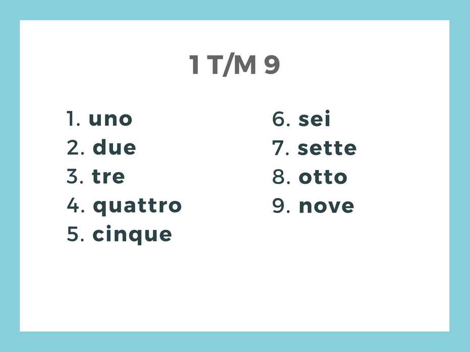 Getallen 1 t/m 9 in Italiaans